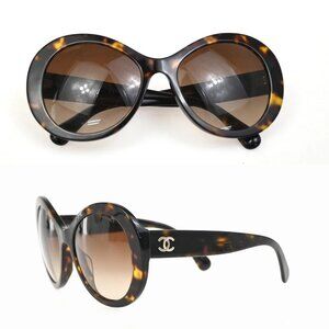 CHANEL CC Logo Sunglass Eye Wear Plastic Brown GHW 5372-A Italy 63ZA113